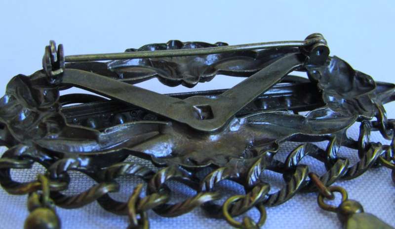 Vintage Antique Brass tone with emerald green stones