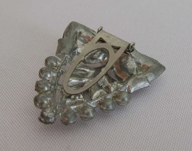 Vintage Art Deco silver tone and clear rhinestone dress clip c1930