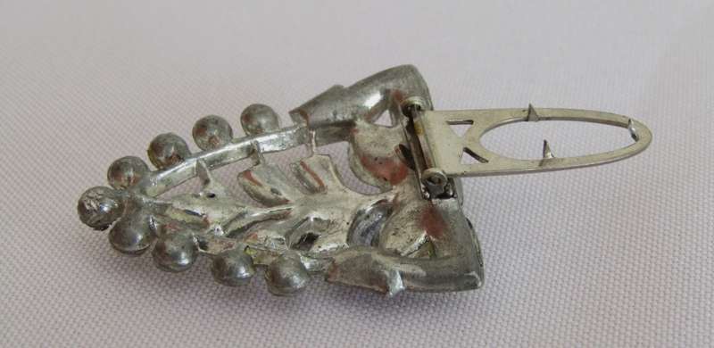 Vintage Art Deco silver tone and clear rhinestone dress clip c1930
