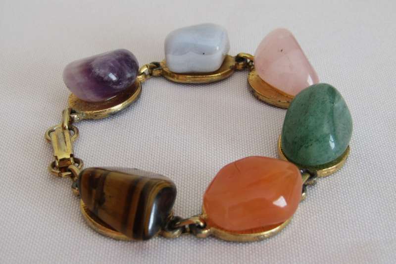 Vintage gilt link bracelet with genuine semi precious stones