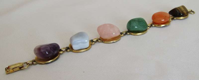 Vintage gilt link bracelet with genuine semi precious stones