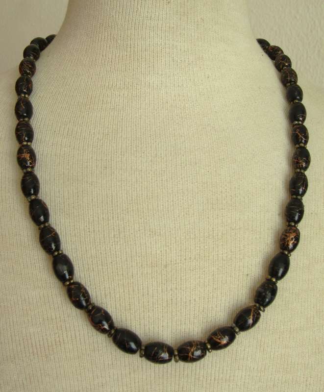 Vintage Art Deco style black and copper glass bead necklace