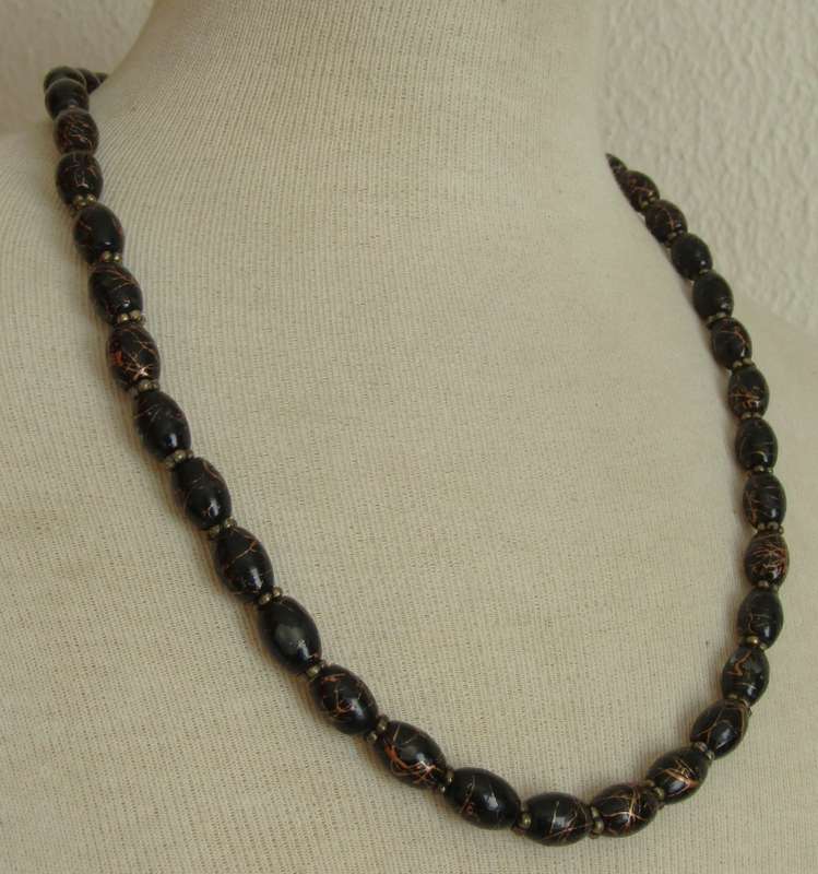 Vintage Art Deco style black and copper glass bead necklace