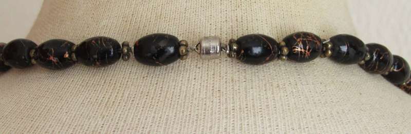 Vintage Art Deco style black and copper glass bead necklace