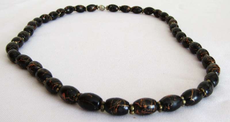 Vintage Art Deco style black and copper glass bead necklace