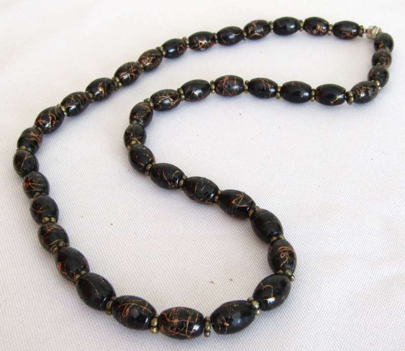 Vintage Art Deco style black and copper glass bead necklace