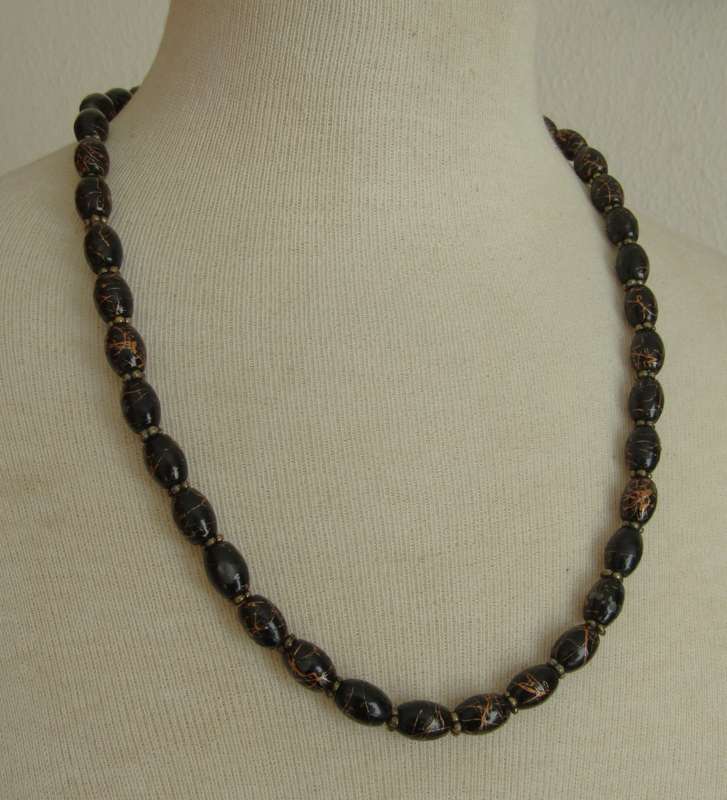 Vintage Art Deco style black and copper glass bead necklace
