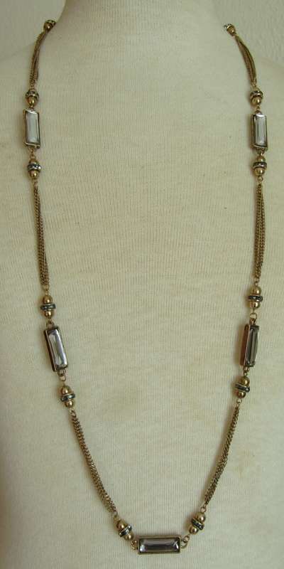 Vintage designer gold tone and faceted crystal bead necklace signed `d`