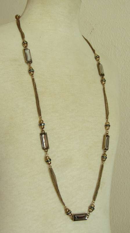 Vintage designer gold tone and faceted crystal bead necklace signed `d`
