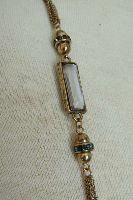 Vintage designer gold tone and faceted crystal bead necklace signed `d`