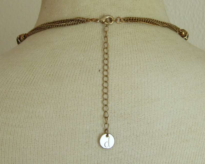 Vintage designer gold tone and faceted crystal bead necklace signed `d`