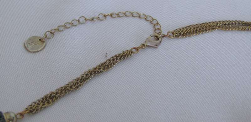 Vintage designer gold tone and faceted crystal bead necklace signed `d`