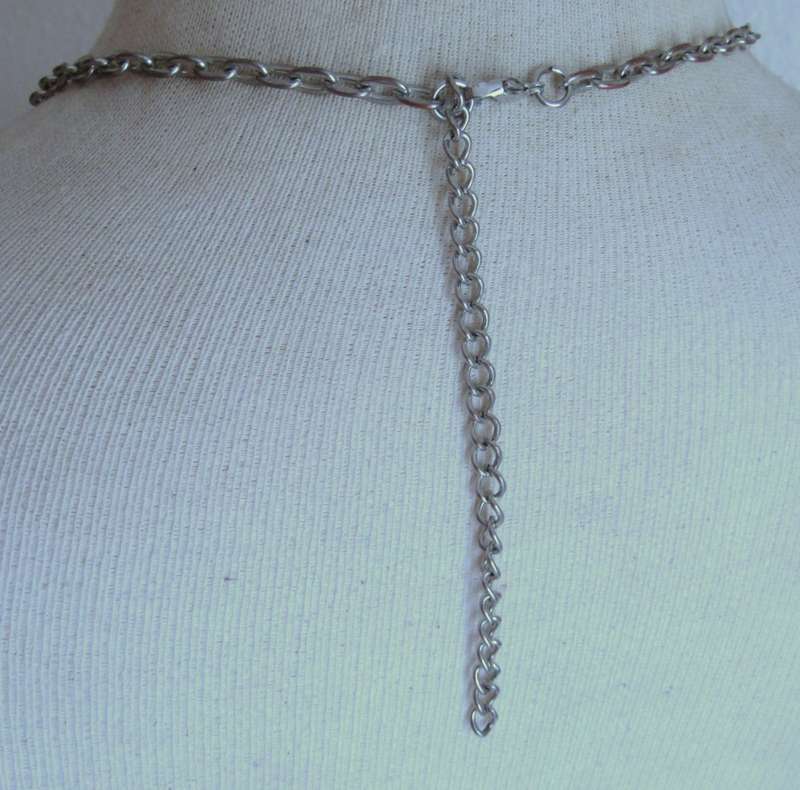 Vintage silver tone, clear and pink glass beads and charms necklace