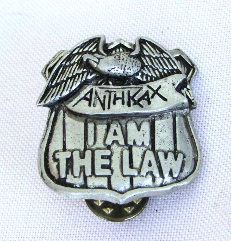 Anthrax pin - `I am the Law` Vintage Cast Metal Badge original 80`s