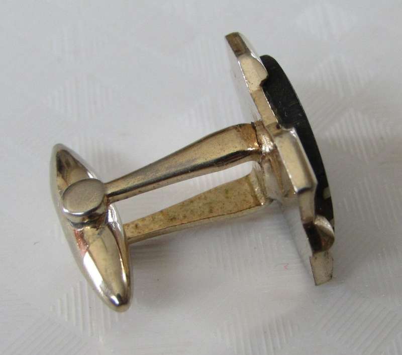 Vintage gold tone simulated onyx with mother of pearl inlay cufflinks