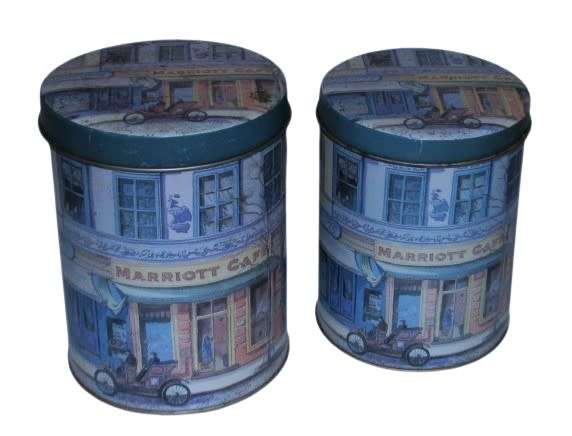 Pair of vintage decorative storage tins