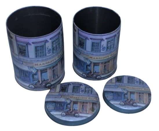 Pair of vintage decorative storage tins