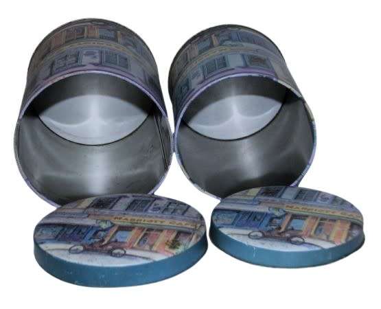 Pair of vintage decorative storage tins
