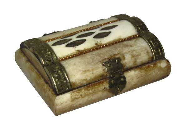 Vintage Camel Bone Trinket/Jewellery box with Brass Hardware and Purple Felt lining Made in India