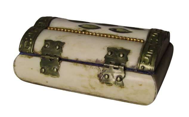 Vintage Camel Bone Trinket/Jewellery box with Brass Hardware and Purple Felt lining Made in India