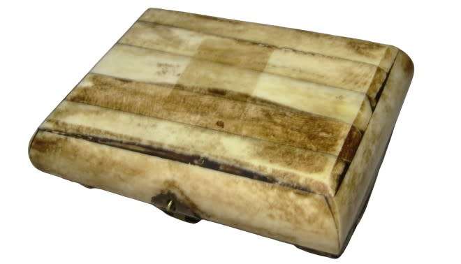 Vintage Camel Bone Trinket/Jewellery box with Brass Hardware and Purple Felt lining Made in India