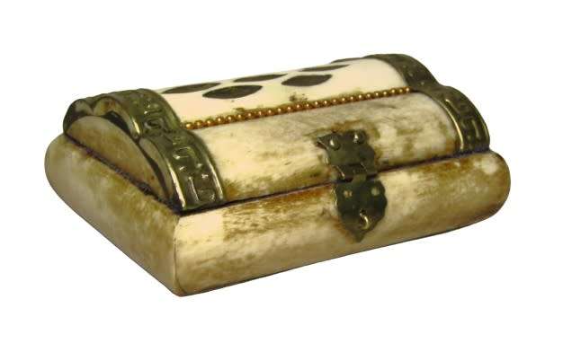 Vintage Camel Bone Trinket/Jewellery box with Brass Hardware and Purple Felt lining Made in India