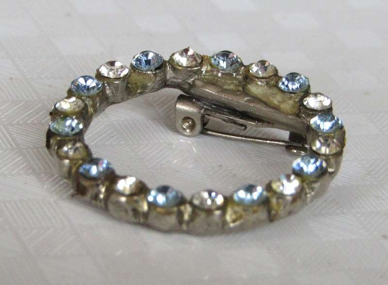 Vintage Silver Tone Circle of Life Brooch/Hat Pin with Clear and Light Blue Rhinestones