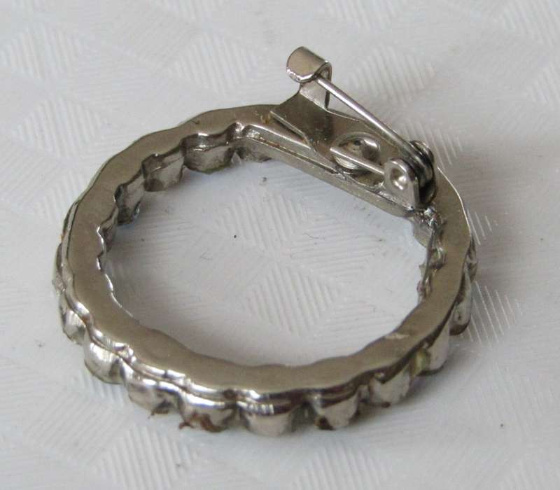 Vintage Silver Tone Circle of Life Brooch/Hat Pin with Clear and Light Blue Rhinestones