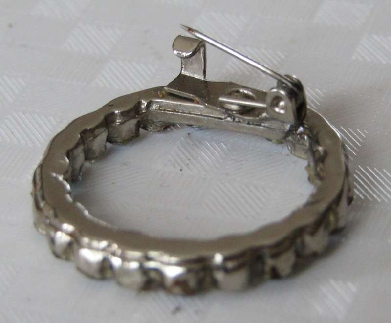 Vintage Silver Tone Circle of Life Brooch/Hat Pin with Clear and Light Blue Rhinestones