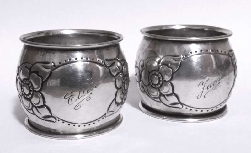 A Pair of Repousse Antique 830S NM Norwegian Silver Napkins ring by Magnus Aase C1920