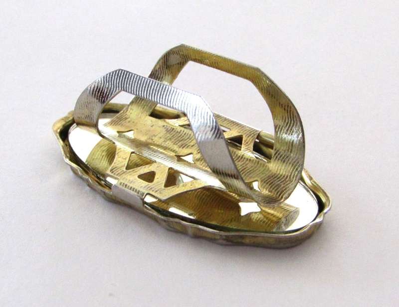 Vintage Gilt Metal Lipstick Compact with Mirror and portrait of a girl c1960