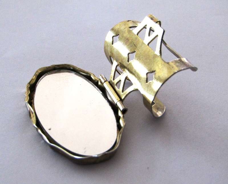 Vintage Gilt Metal Lipstick Compact with Mirror and portrait of a girl c1960