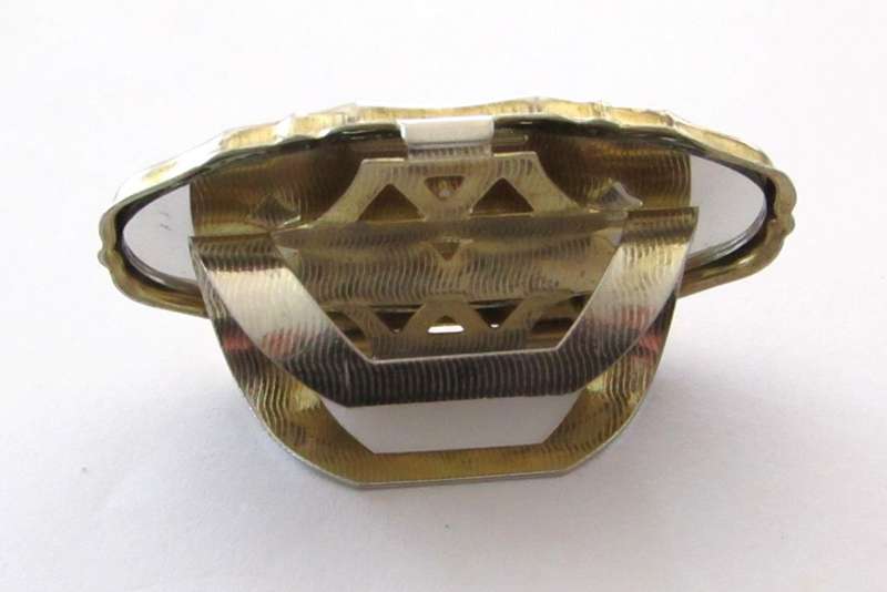 Vintage Gilt Metal Lipstick Compact with Mirror and portrait of a girl c1960