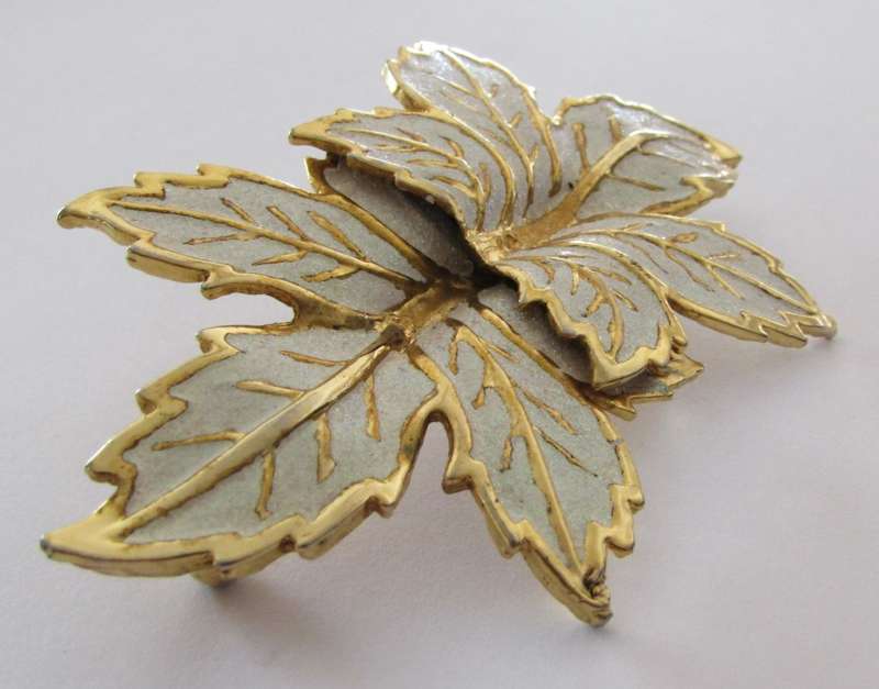 Vintage Gold Tone and Enamel Maple Leaf Belt Buckle