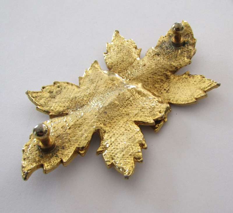 Vintage Gold Tone and Enamel Maple Leaf Belt Buckle