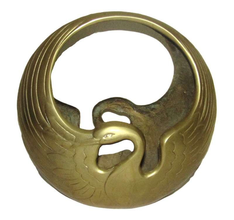 Vintage solid brass Art Deco Style Crane decorative vase c1970 - Made in Korea