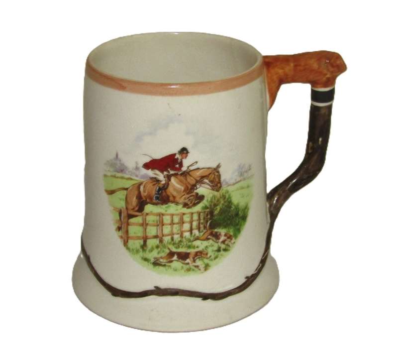 Vintage Ambassador Ware, England. English Hunting Scenes Whip Handle Mug/Tankard c1940