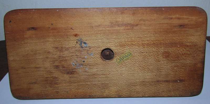 Retro 1970s Handled Ceramic Salt and Pepper Shakers on Wooden stand made in Japan