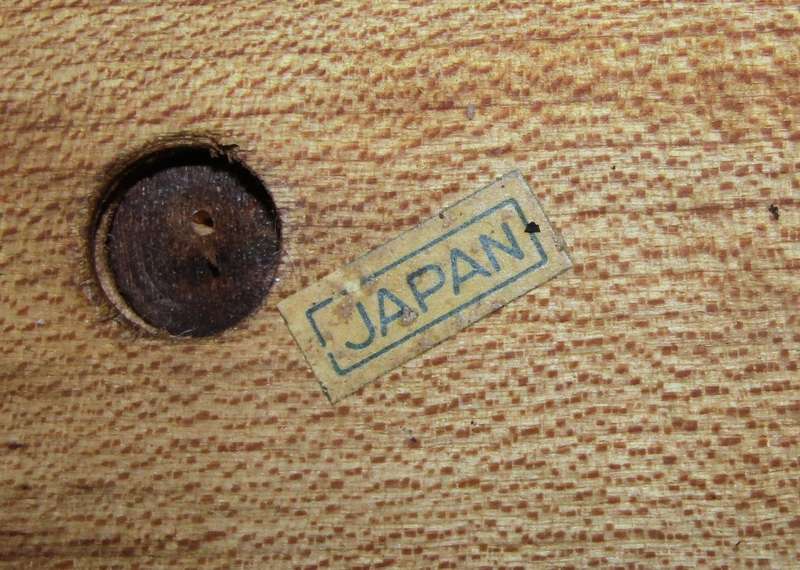 Retro 1970s Handled Ceramic Salt and Pepper Shakers on Wooden stand made in Japan