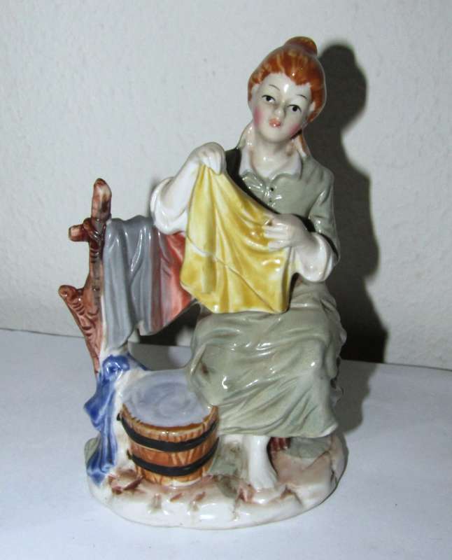 Collectible Ceramic Figurine - Woman Washing in Classic German Style c1980