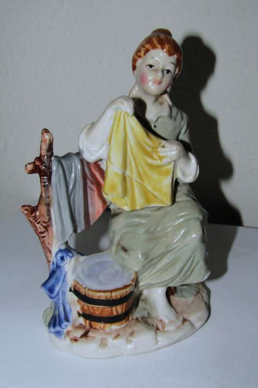 Collectible Ceramic Figurine - Woman Washing in Classic German Style c1980
