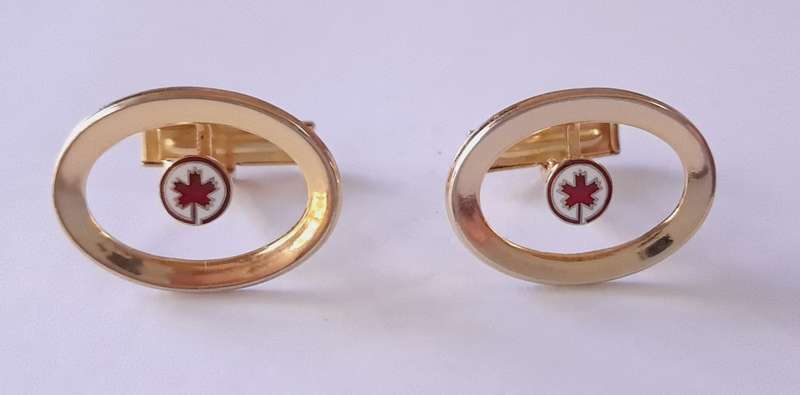 Vintage Gold Tone and Enamel Canadian Maple Leaf Cufflinks and Tie Clip