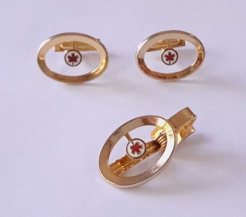 Vintage Gold Tone and Enamel Canadian Maple Leaf Cufflinks and Tie Clip