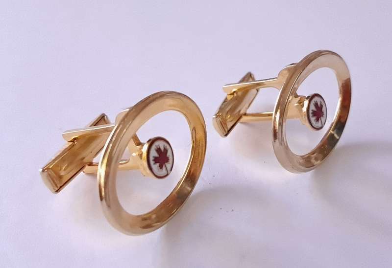 Vintage Gold Tone and Enamel Canadian Maple Leaf Cufflinks and Tie Clip