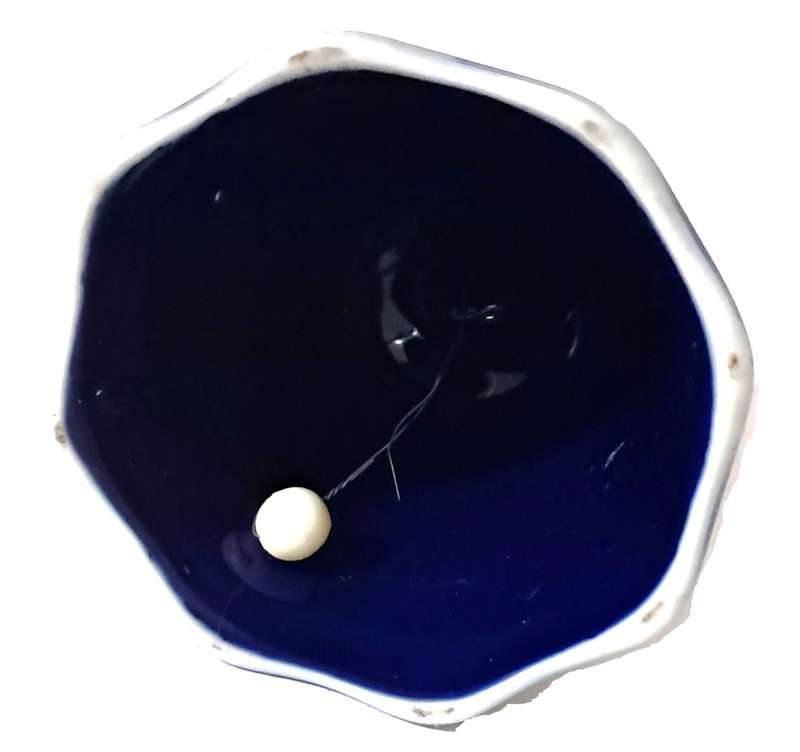Vintage Japanese made Cobalt Blue Porcelain Hand Bell with Pheasant & Lotus Flower Decoration