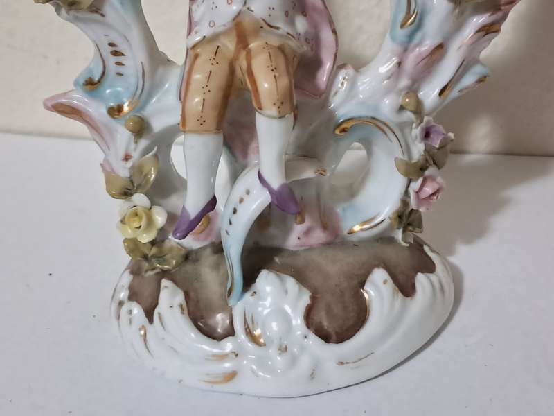 Vintage Dresden Style German Porcelain Double Candlestick with Figurine of a young boy