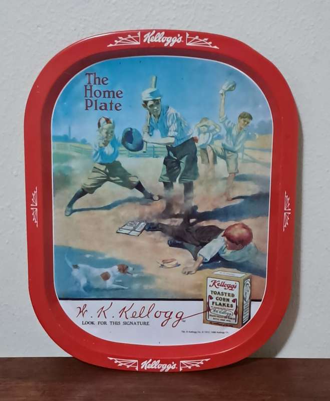 Collectible Kellogg`s Tray - `Reddy`s Great Slide to the Home Plate` 1912 Advertisement c1996