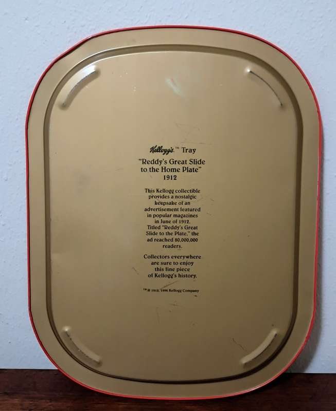Collectible Kellogg`s Tray - `Reddy`s Great Slide to the Home Plate` 1912 Advertisement c1996