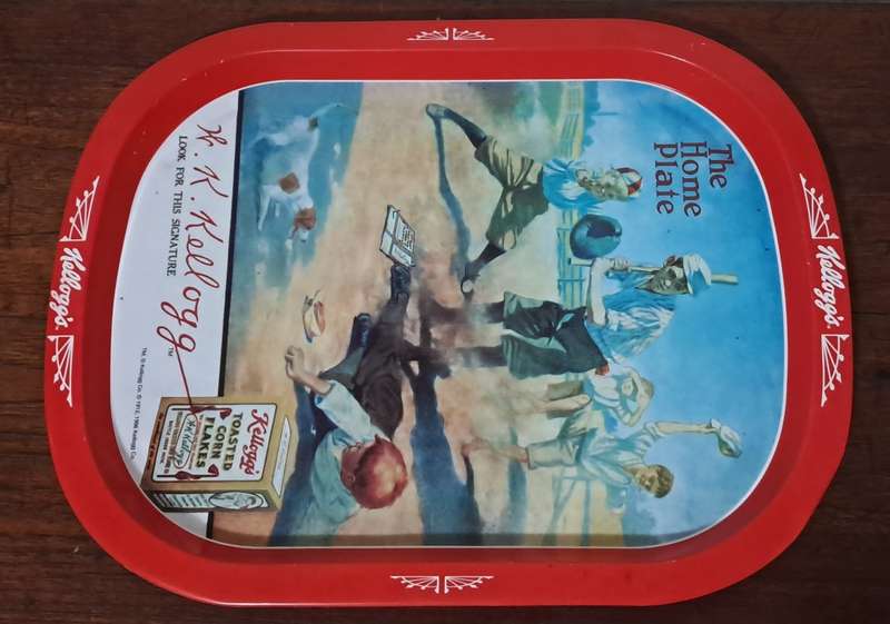Collectible Kellogg`s Tray - `Reddy`s Great Slide to the Home Plate` 1912 Advertisement c1996