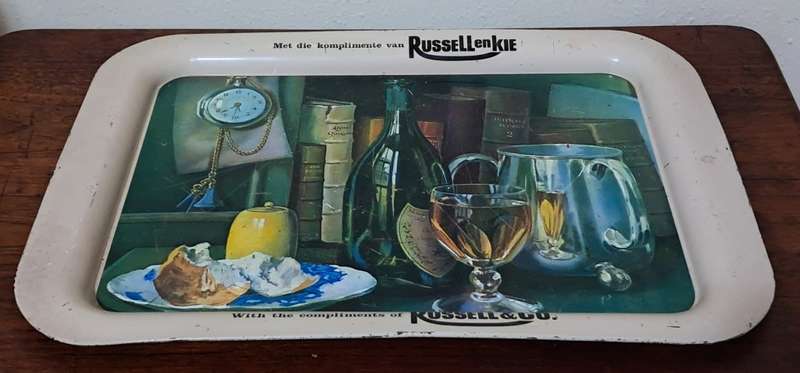 Vintage Tray featuring Russell and Co advertising